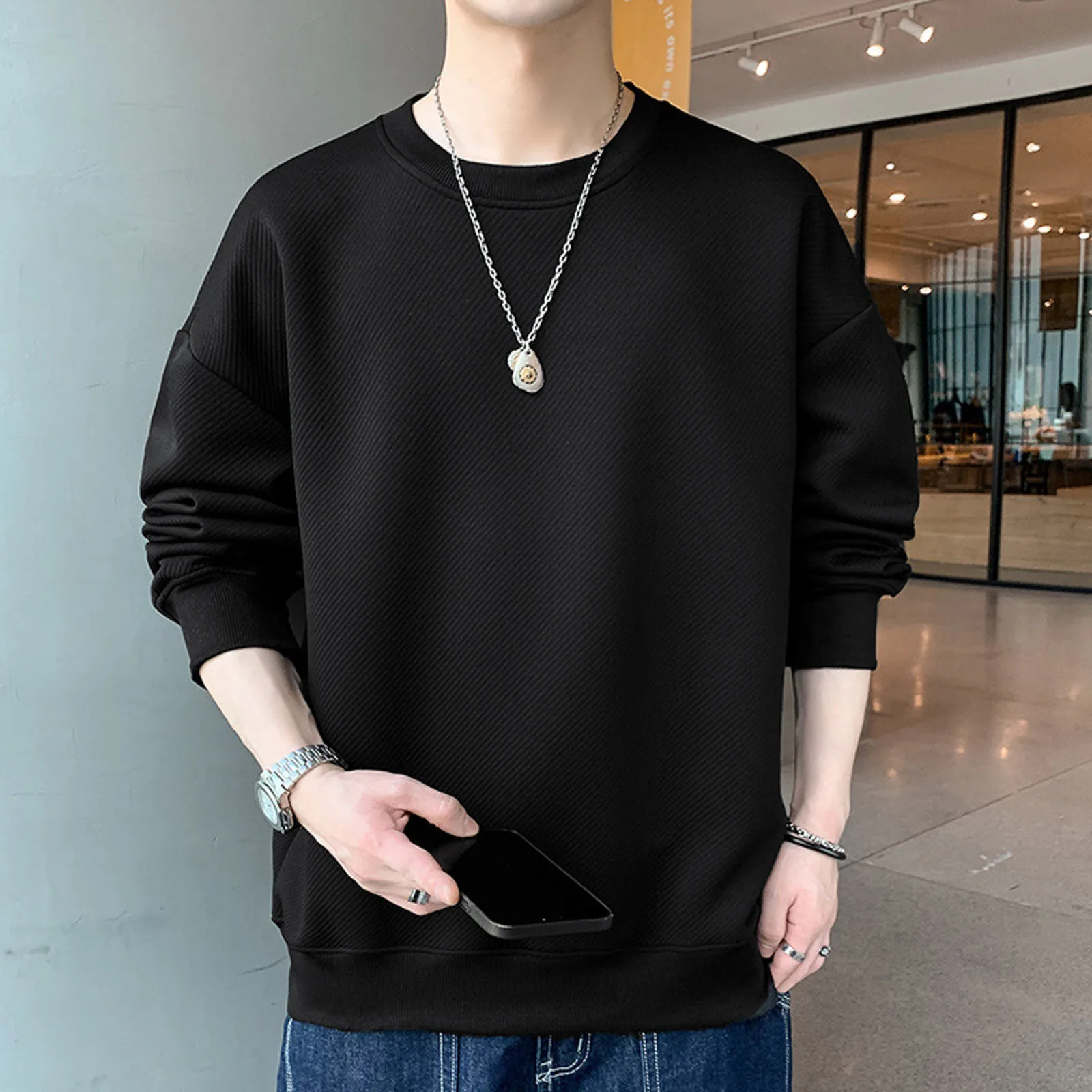 Spring And Autumn Loose Sweatshirt Men's Sports Casual Youth Solid Color Crop Sweatshirts Men Set Mens Outfit Going Out