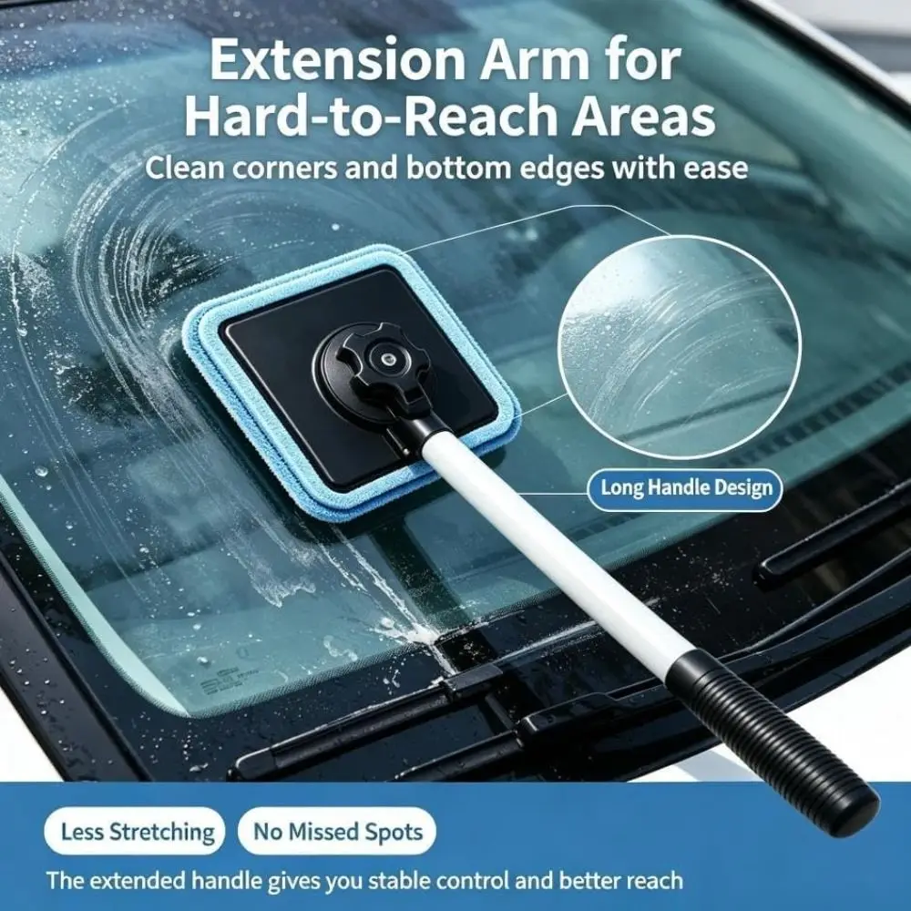 Extendable Handle Windshield Cleaner Magnetic Lock Glass Cleaning Kit Car Window Cleaning Tool Detachable Pads Streak-Free