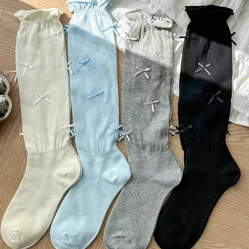 لوليتا القوس الأزرق جوارب بيضاء 2026 JK النمط الياباني ضمادة Bowknot Kawaii جورب النساء الحلو الفتيات لطيف القطن الجوارب الطويلة سوكس