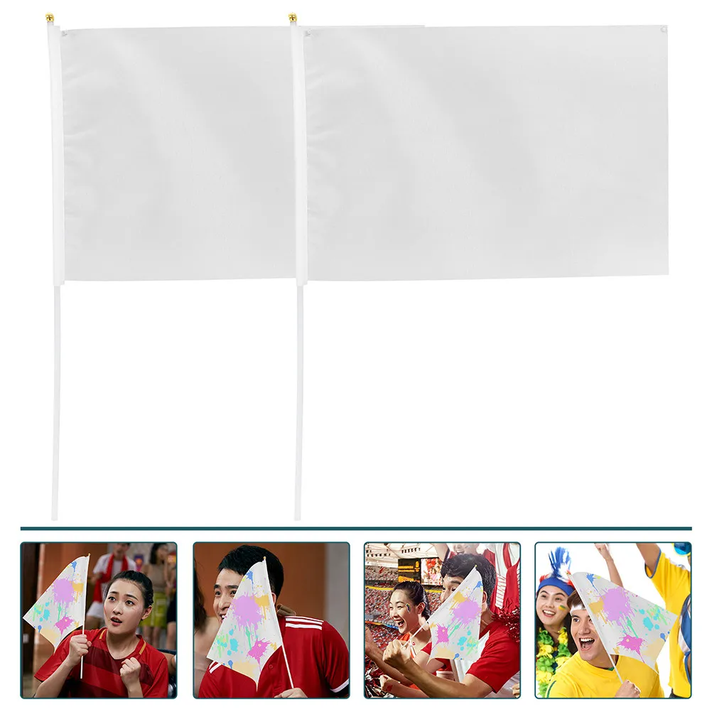 10Pcs Hand Painting Blank Flags Handheld Signal Flags for Sports Events Racing Referee Football Match Fan Support Graffiti Flag