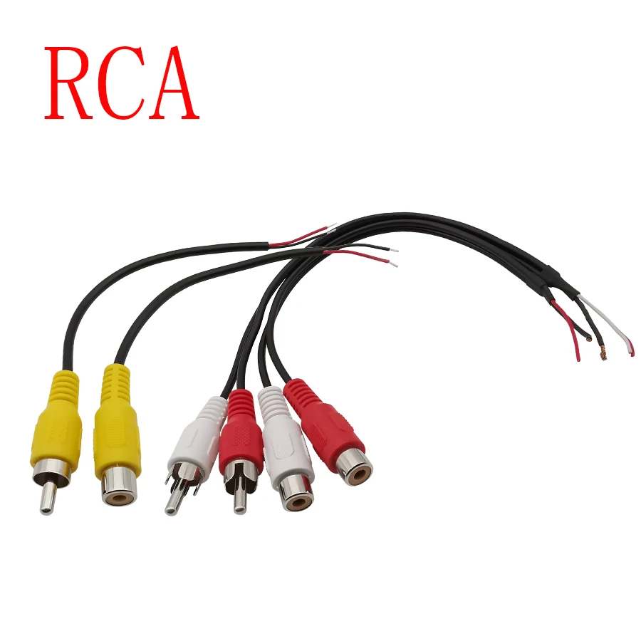 2Pcs RCA Female / Male Audio Cable Connector Stereo AV Video Plug Extension Wire Adapter Pigtail Welding