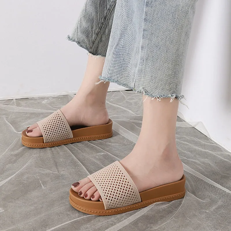 Kapcie damskie letnie kryty odkryty grube dno damskie buty Casual Mesh Lady Roma mieszkania kapcie sandały slajdy łazienkowe