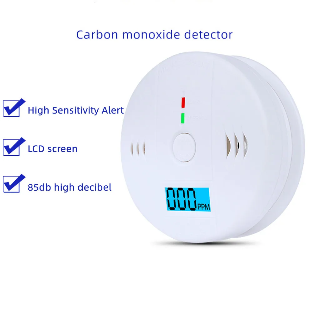 Monóxido de Carbono Envenenamento Alarme Detector, Alta Sensível, CO Sensor, Trabalhar Sozinho, Sirene Som, Independente, 85dB