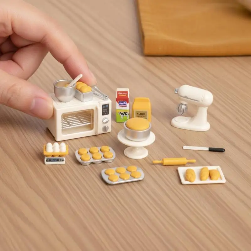 New Arrival 1/12 Scale Miniature Dollhouse Kitchen Electronic Oven Set With Pretend Bread Simulation Model Doll House Play Decor