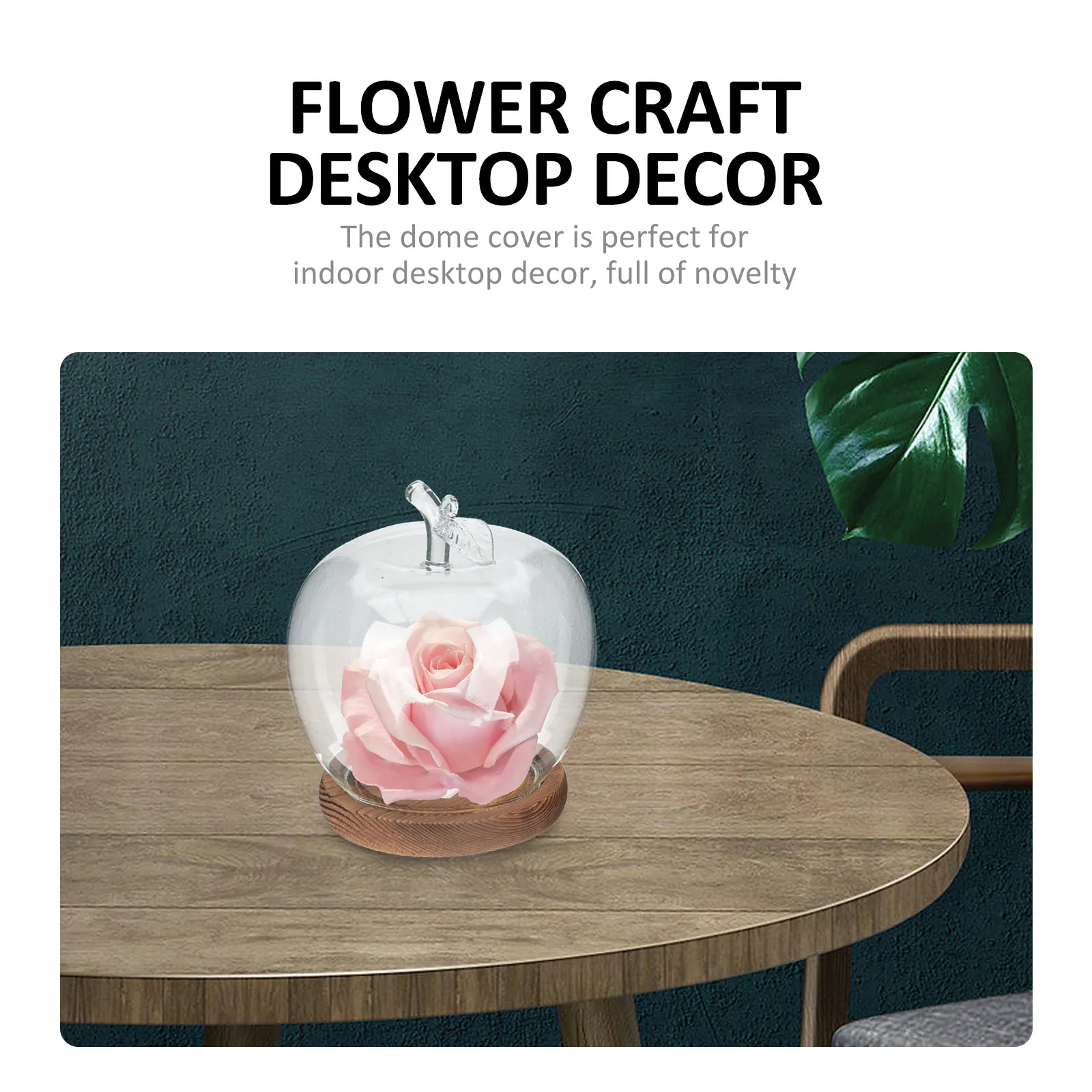 Glass Dome Wood Base Clay Crafts Display Protective Dome Cover Transparent Glass Flower Holder for Desktop Decoration Craft