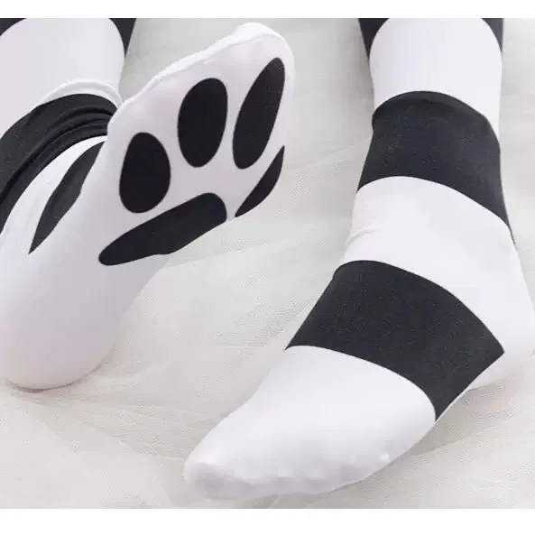 Lolita Overknee-Socken Rosa Gestreift Kawaii Katzenpfoten-Druck Strümpfe Lolita Gothic Samt Overknee Oberschenkelhohe JK Lange Strümpfe – Detail 4