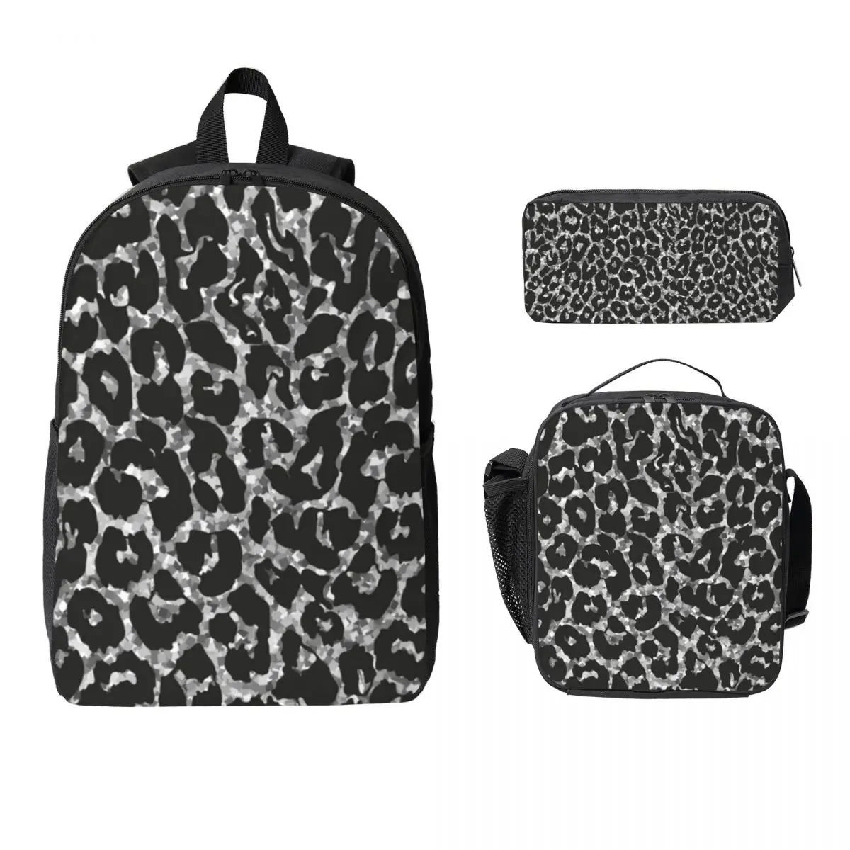 

Silver Glitter LeopardSilver Leopard Backpack Boys Girls BookBag School Bag Shoulder Bags 3ps Insulated Lunch Bag Pencil Case