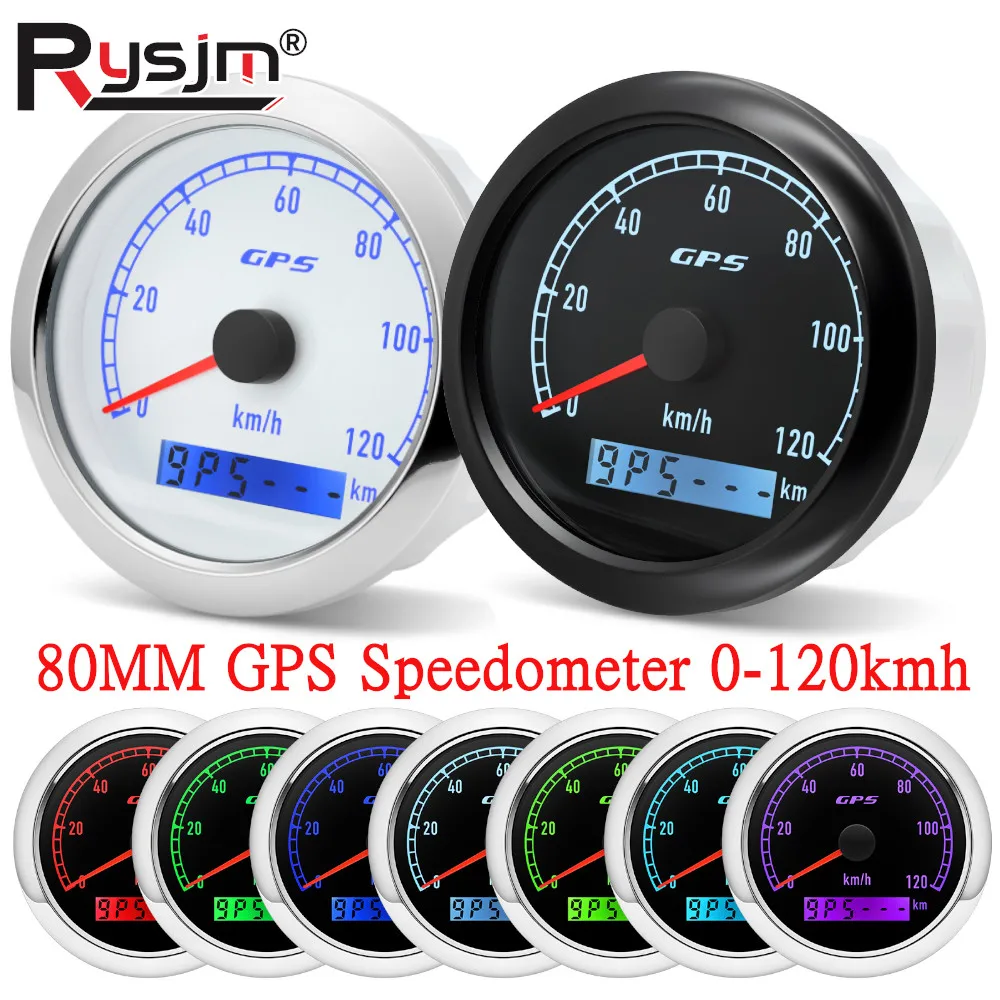 

80MM GPS Speedometer Gauge with GPS Antenna 0-120KM/H Speed Meter 7 Color Backlight for Marine Car Boat Yacht 12V/24V