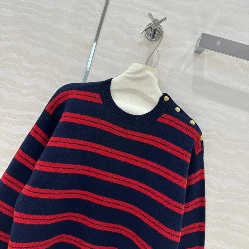 2024 New Women's Christmas Atmosphere Knitted Striped Hoodie Wool High Quality Autumn/Winter Sweater Christmas Fashion Exquisite