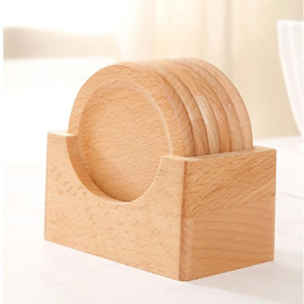 Wooden Tea Cup Pad Round Shape Coffee Placemats Set Heat Resistant Table Coasters for Bowl Teapot Insulation Pad