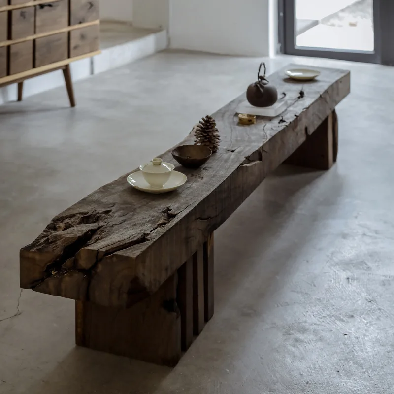 Wabi-sabi wind, pattern, modern simplicity, outdoor bench setting, installation art, irregular and casual