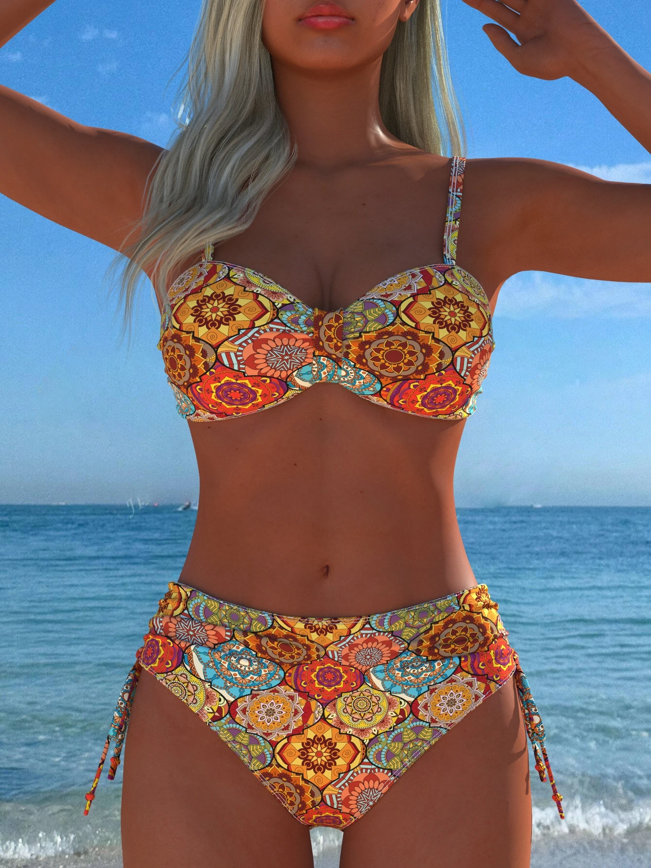 

Women's 2026 Summer Bohemian Paisley Print 2 Piece Bikini Set Spaghetti Strap Side Tie Beach Bathing Suit Swimwear