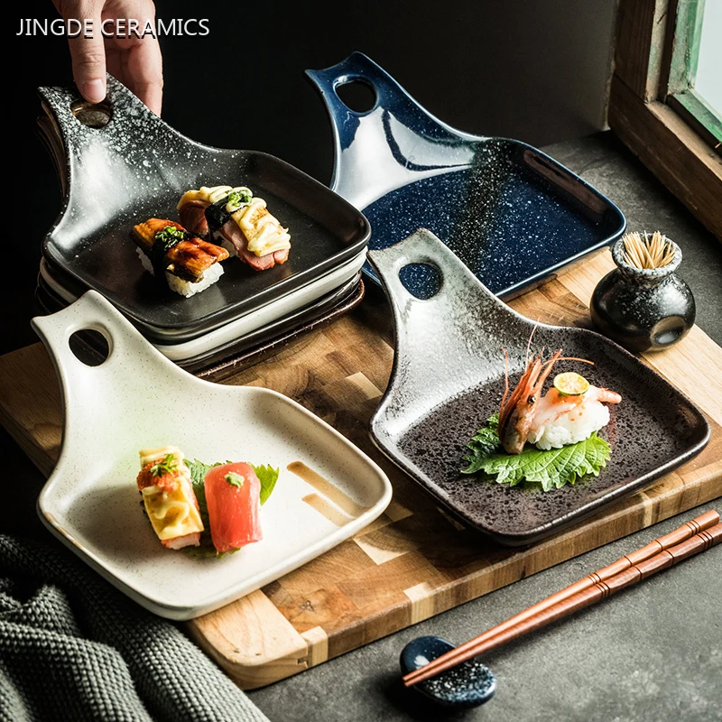 

Creative Shovel Shaped Ceramic Plates with Handle Barbecue Plate Home Tableware Restaurant Sushi Plate Japanese Dinner Plates