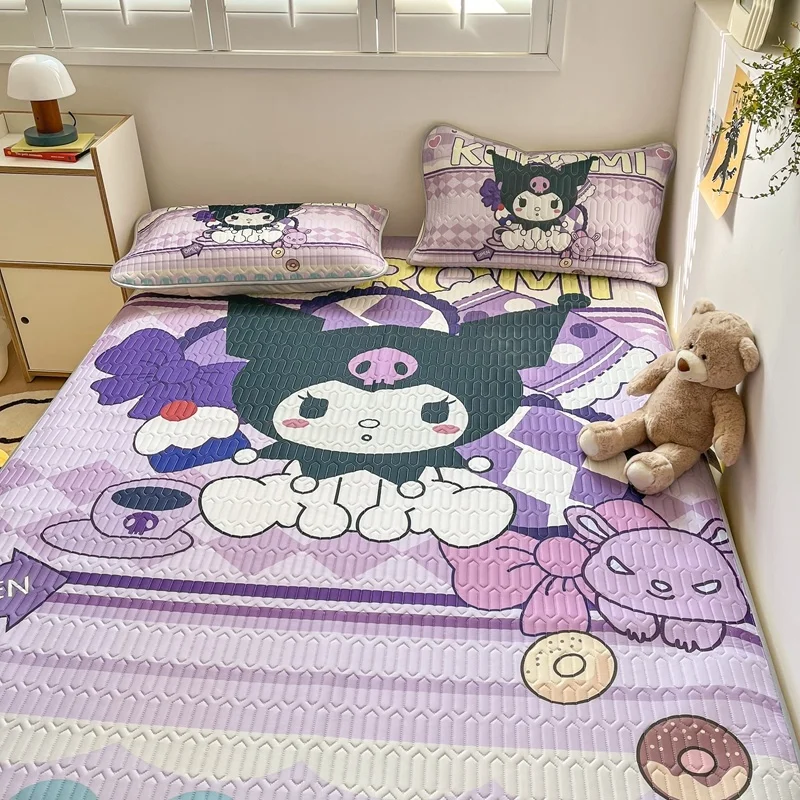 Sanrio Magic Kulomi Cinnamoroll Ice Silk Latex Mat Three-piece Set Cartoon Dormitory Summer Cool Feeling Washed Home gifts