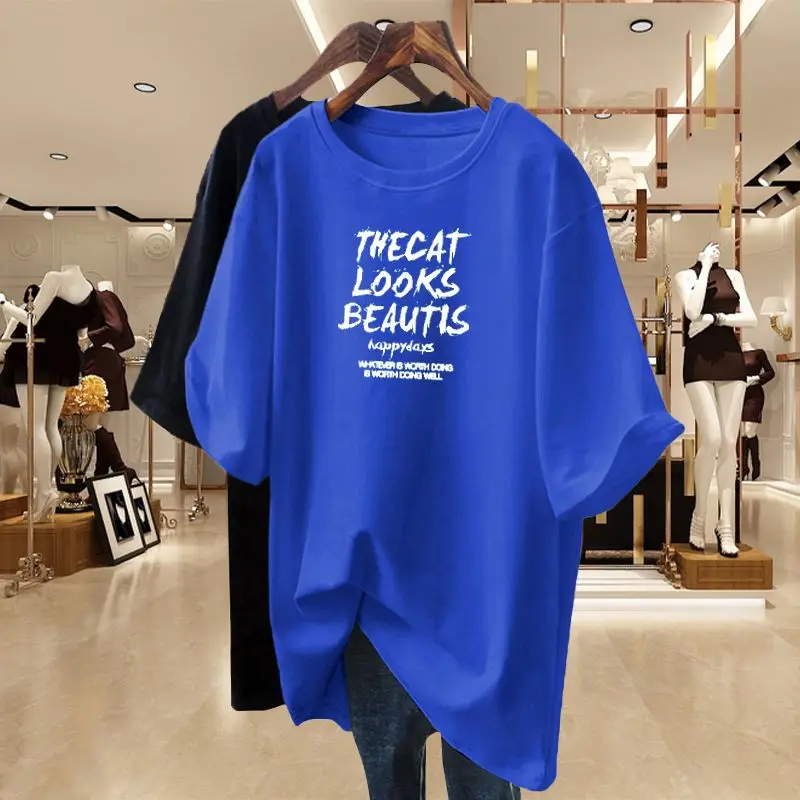 Trend All-match Printing Letter Tops Tees Summer New Short Sleeve O-neck Loose Solid Color Youth Harajuku Casual Women Clothing