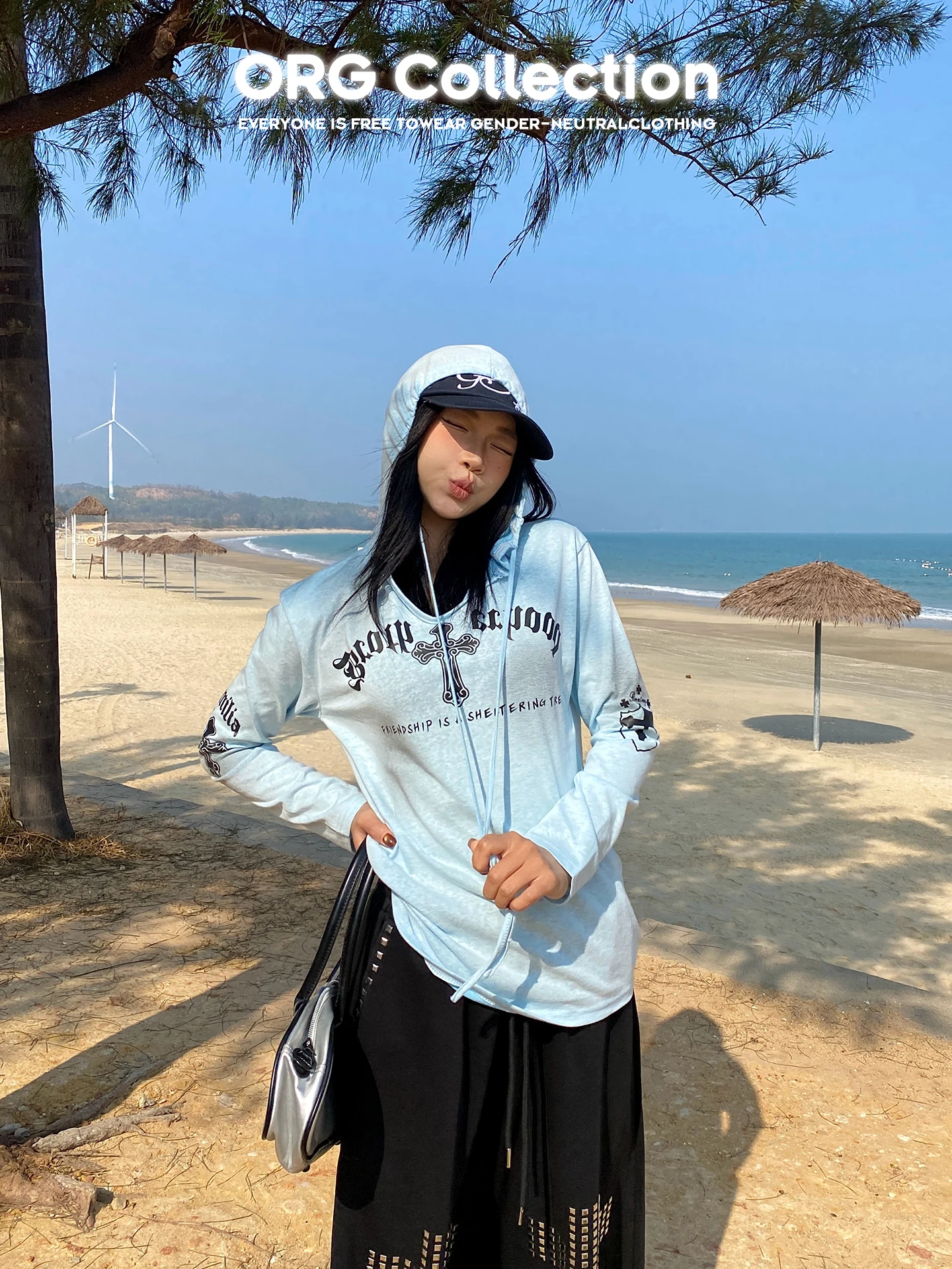 

Американский стиль: худи с длинными рукавами и буквенным принтом, женский свободный полупрозрачный топ, сумка через плечо, повседневная весенняя одежда из хлопка.