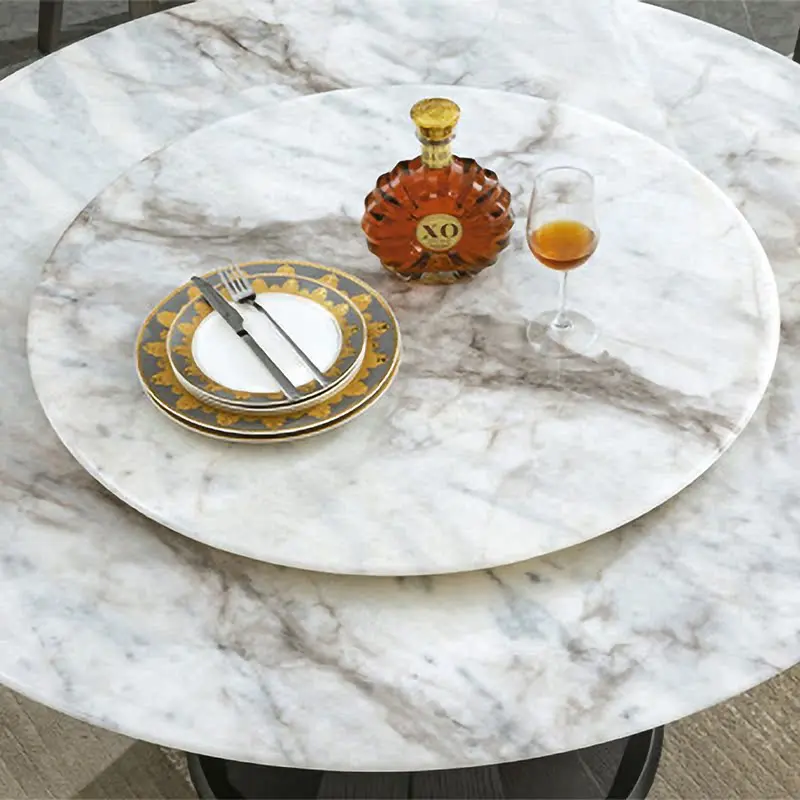 Rock slab dining table and chair combination supercrystalline stone round table with turntable household dining table