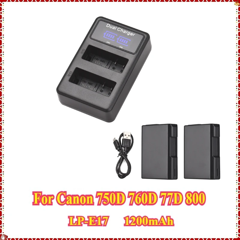 LPE17 LP-E171200mAh Battery for Canon 750D 760D 77D 800D EOS M3 T6s T6i T7i X8i 8000D M6 M5 M3 LC-E17E Charger