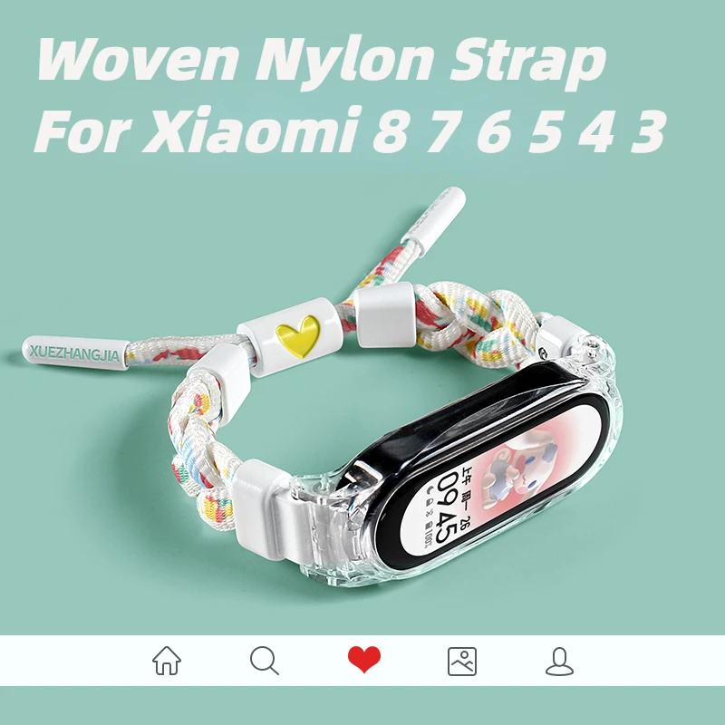 Colorful Sport Band for Mi Band 8 7 5/6 3/4 NFC Strap Breathable Woven Nylon Wristband Color-block Bracelet With Clear Case