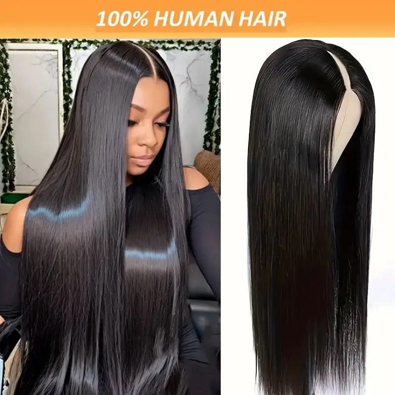 

30 Inch Straight V Part Wigs Human Hair Bone Straight V Part Glueless Wigs For Women 250 Density Remy Human Wigs Natural Black