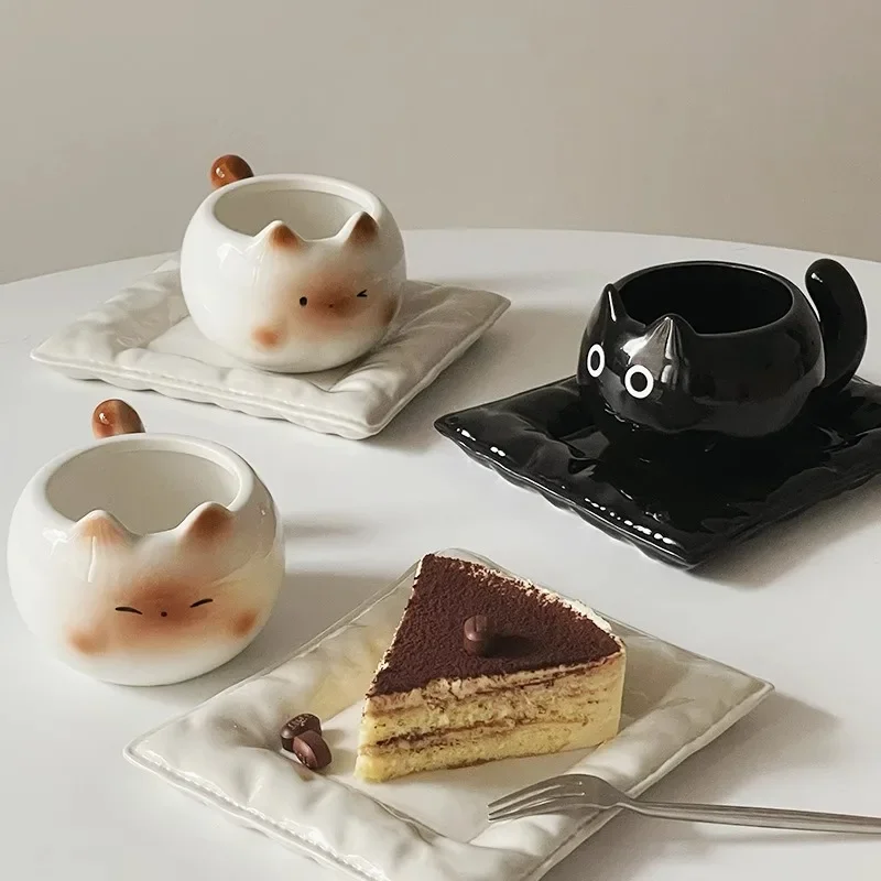 

Милая керамическая чашка, креативная сиамская кружка в форме кота, кофейные чашки, офисная чашка для молока, бытовая посуда для питья, забавный подарок на день рождения