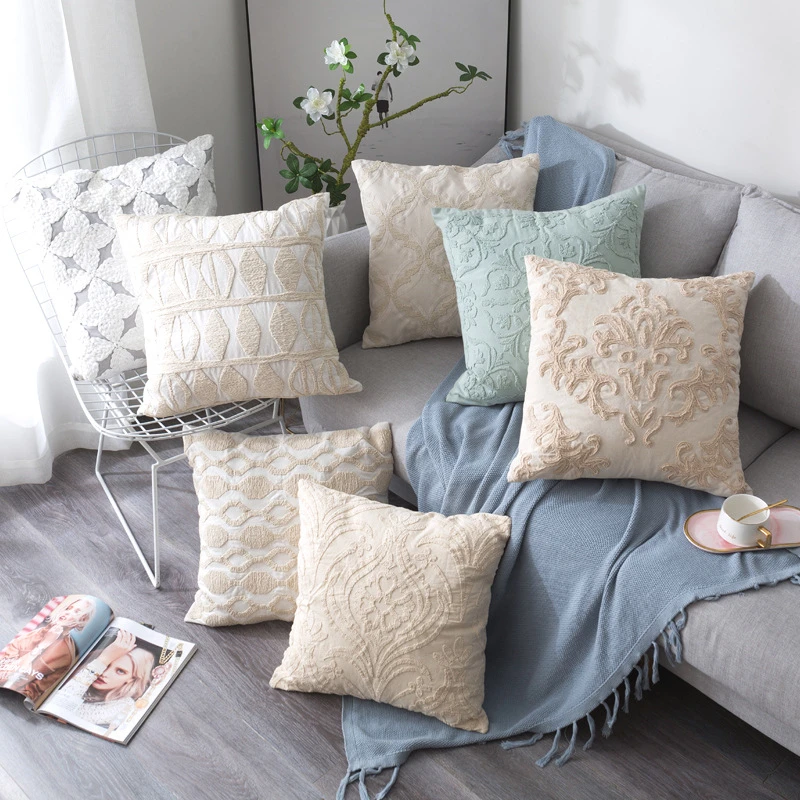 

50x50cm Flower Embroidered High Quality Pillowcase Sofa Chair Seat Living Room Decor Cushion Cover Home Decoration