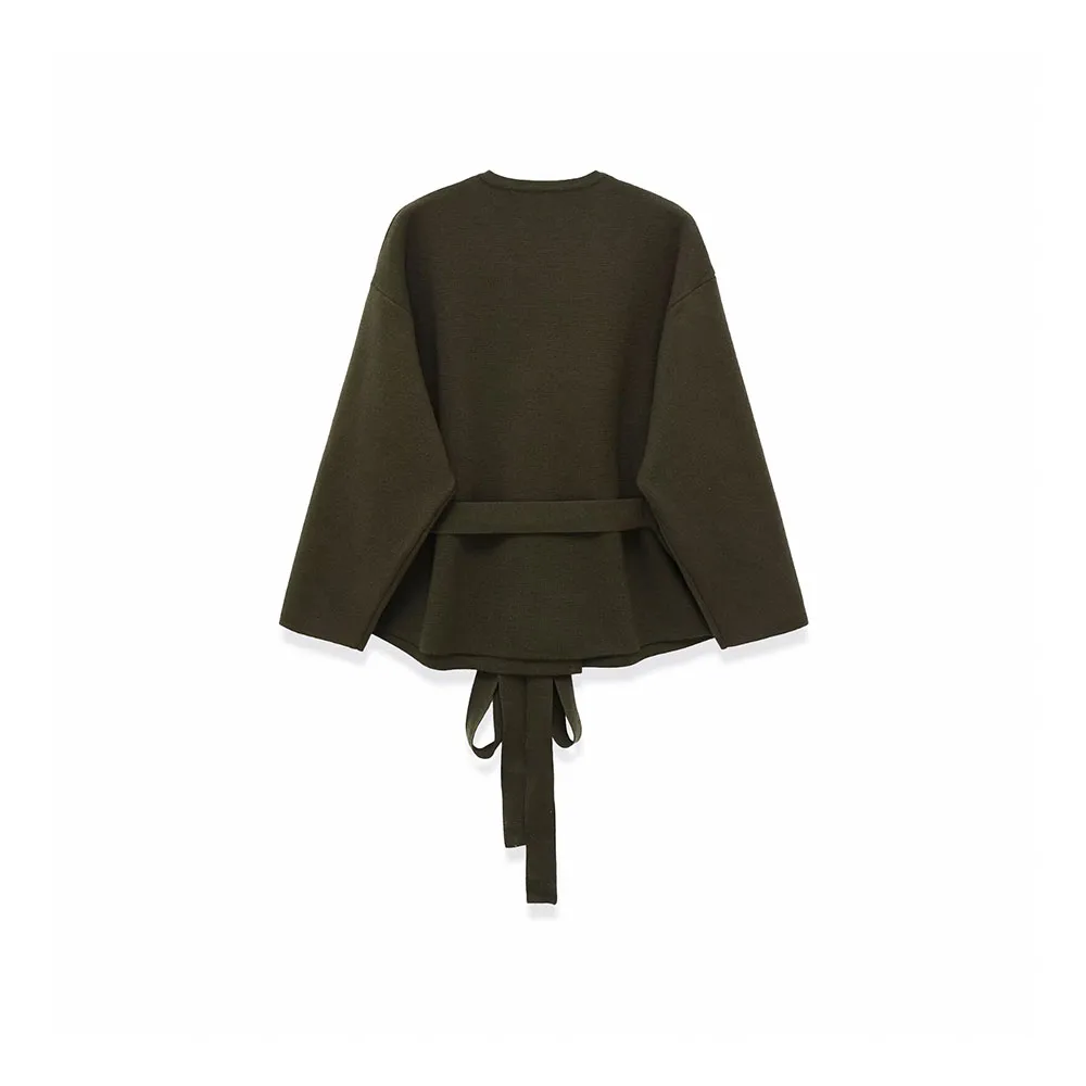 Herfstnieuw damesjack in Franse stijl met ronde hals en lange mouwen, tailleband en gebreid kort jasje