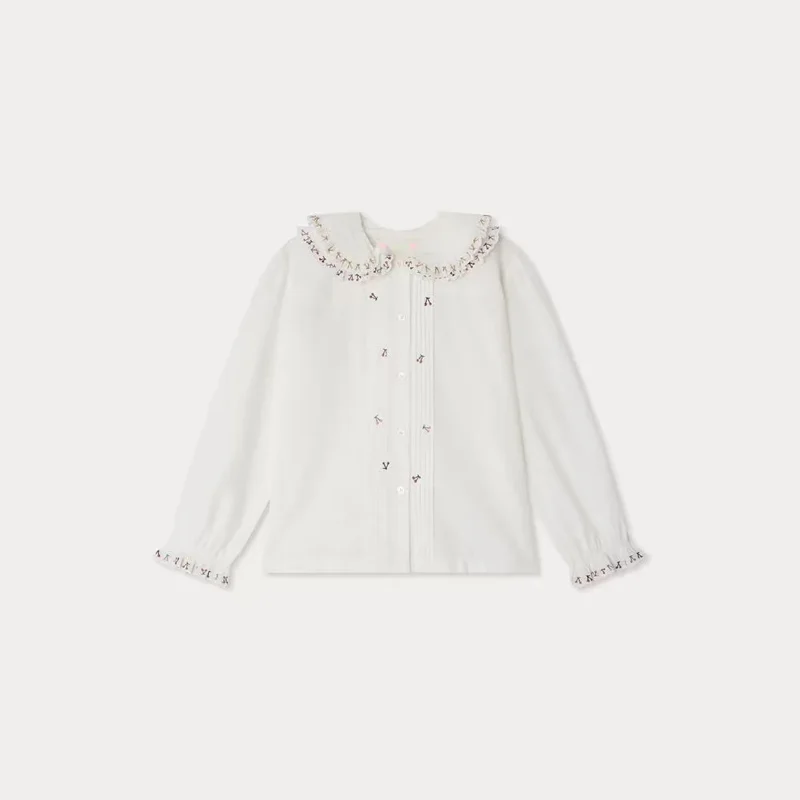 

Pre-sale 2025 Autumn Winter BP Baby Girls Peter Pan Collar Embroidered White Girls Blouse Kids Boutique Clothes Girls Shirts