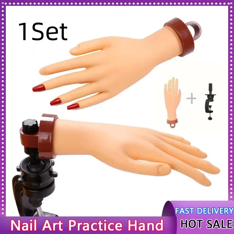 

1Set Nail Art Fake Hand Flexible Soft Adjustable Plastic Finger Practice Prosthetic Model Manicure Training Display Tool