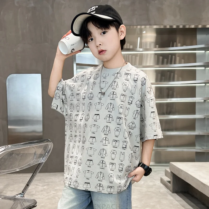 Stylish Children's Clothing Boys Summer T-shirts For Age 5 6 7 8 9 10 11 12 13 14 Years Kids Cotton Tee Top Short Sleeve Tshirt