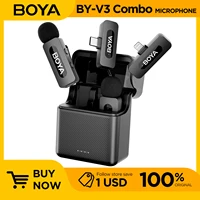 BOYA V3 Kit de micrófono Lavalier inalámbrico profesional Compatible con Android y DJI Pocket 3 tipo C USB-C transmisión en vivo, vlog