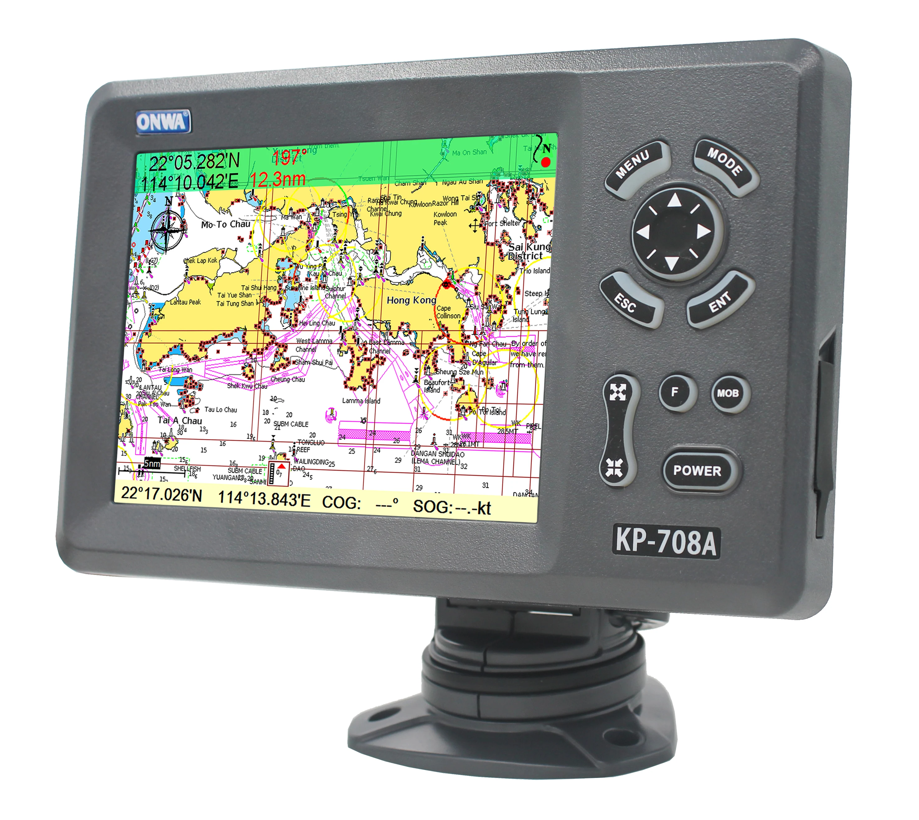 Marine Navigation Navigator ONWA KP-708A 7 Inch Color LCD GPS Chart Plotter with Class B AIS Transponder C-map K-chart Navionics