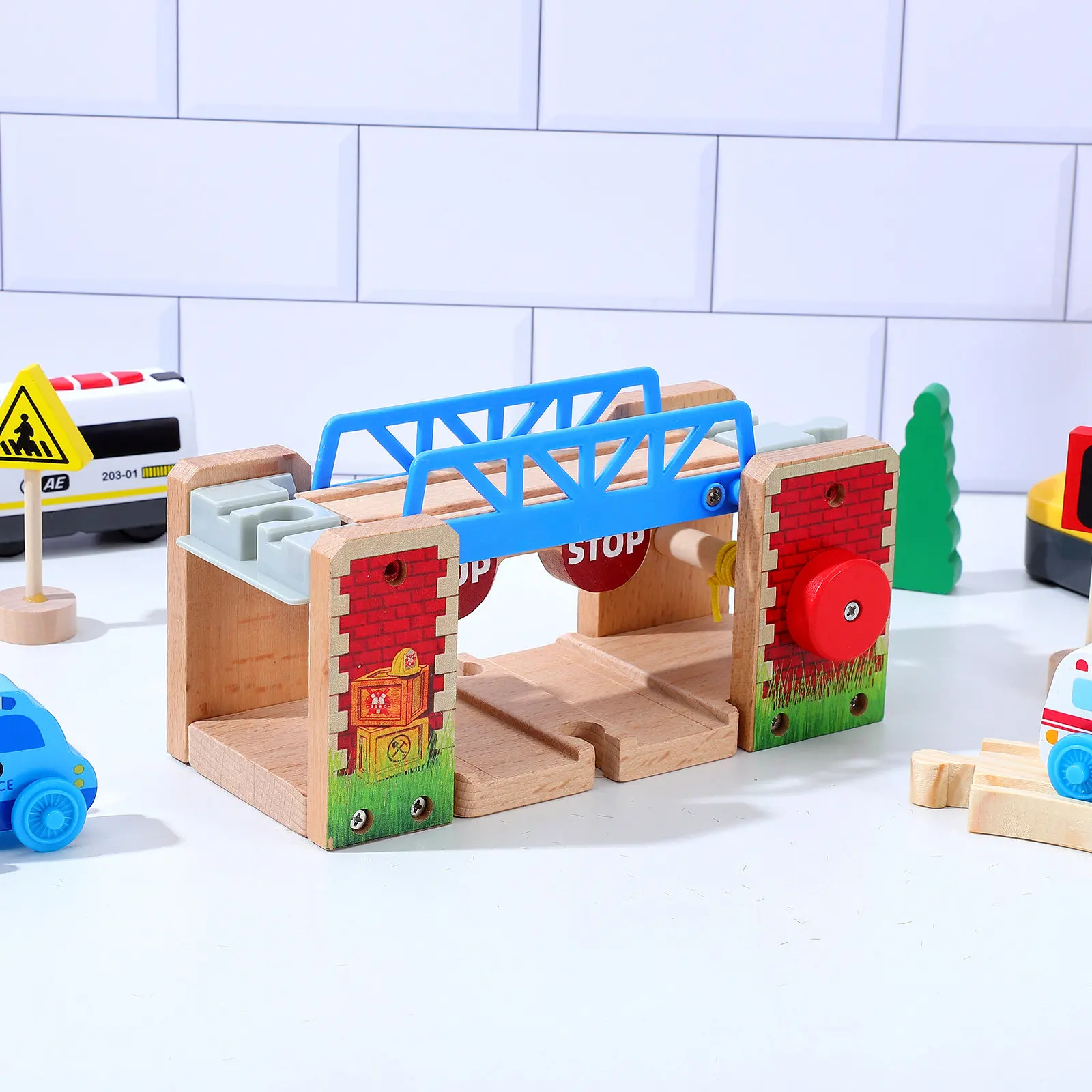

Wooden Lifting Bridge Railway Wooden Train Track Accessories for Kids Educational Play Train Railway
