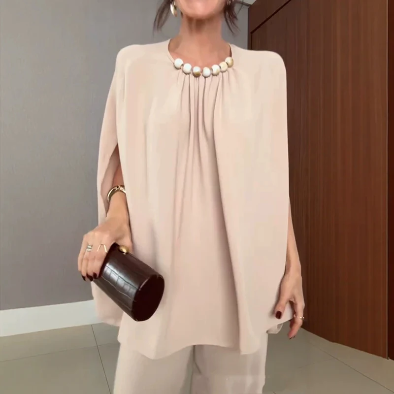 

Temperament High Waist Vacation Suits Elegant Solid Color Sleeveless Tops Pants Matching Sets Fashion Loose Women's Commute Sets
