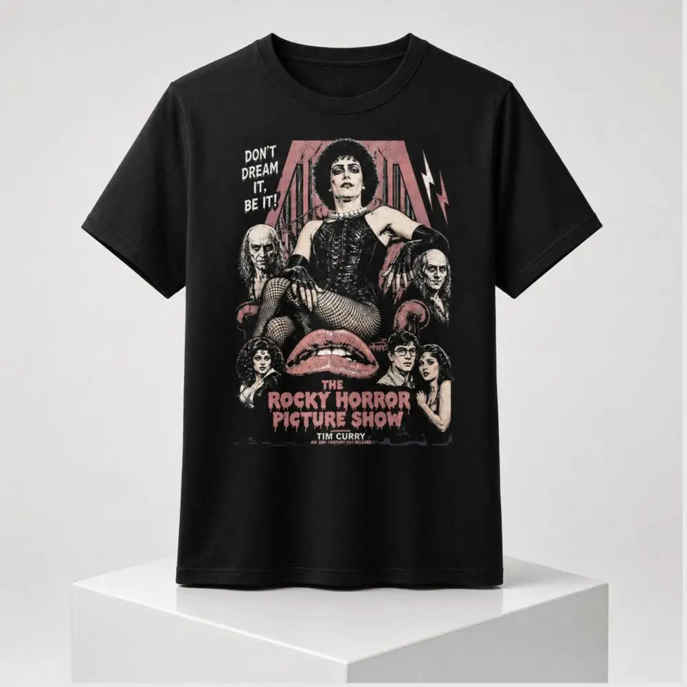 Vintage Rocky Horror Picture Show T‑Shirt Cult Movie Poster Character Lips Graphic Print Unisex Short Sleeve Horror Rock