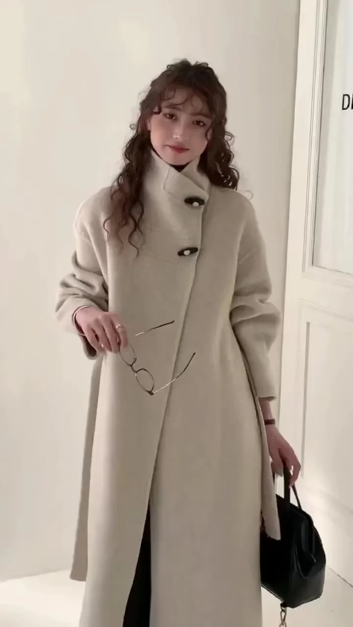 

Double Sided Cashmere Coat For Women 2025 Winter New Chic Elegant Temperament Wool Overcoat Female Loose Woolen Clothes