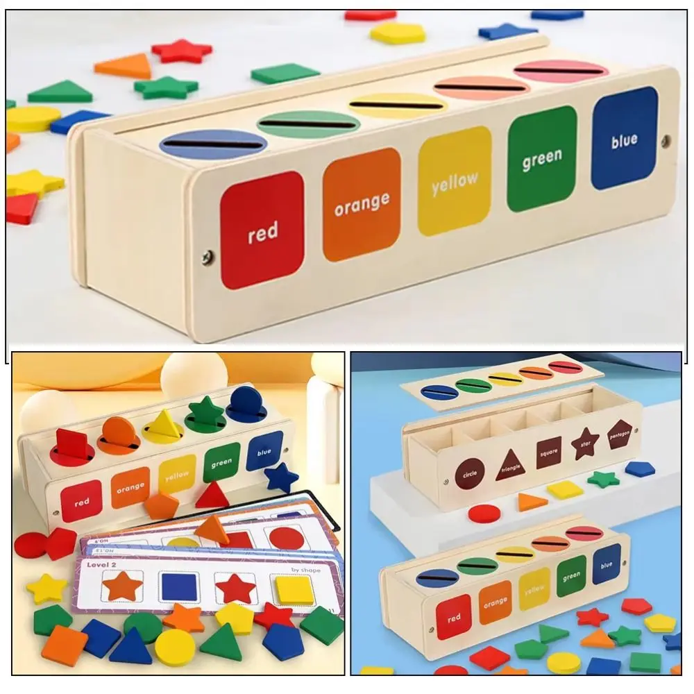 Geometric Cognition Wooden Shape Sorting Box Puzzle Montessori Shape and Color Sorting Hand Craft Early Education