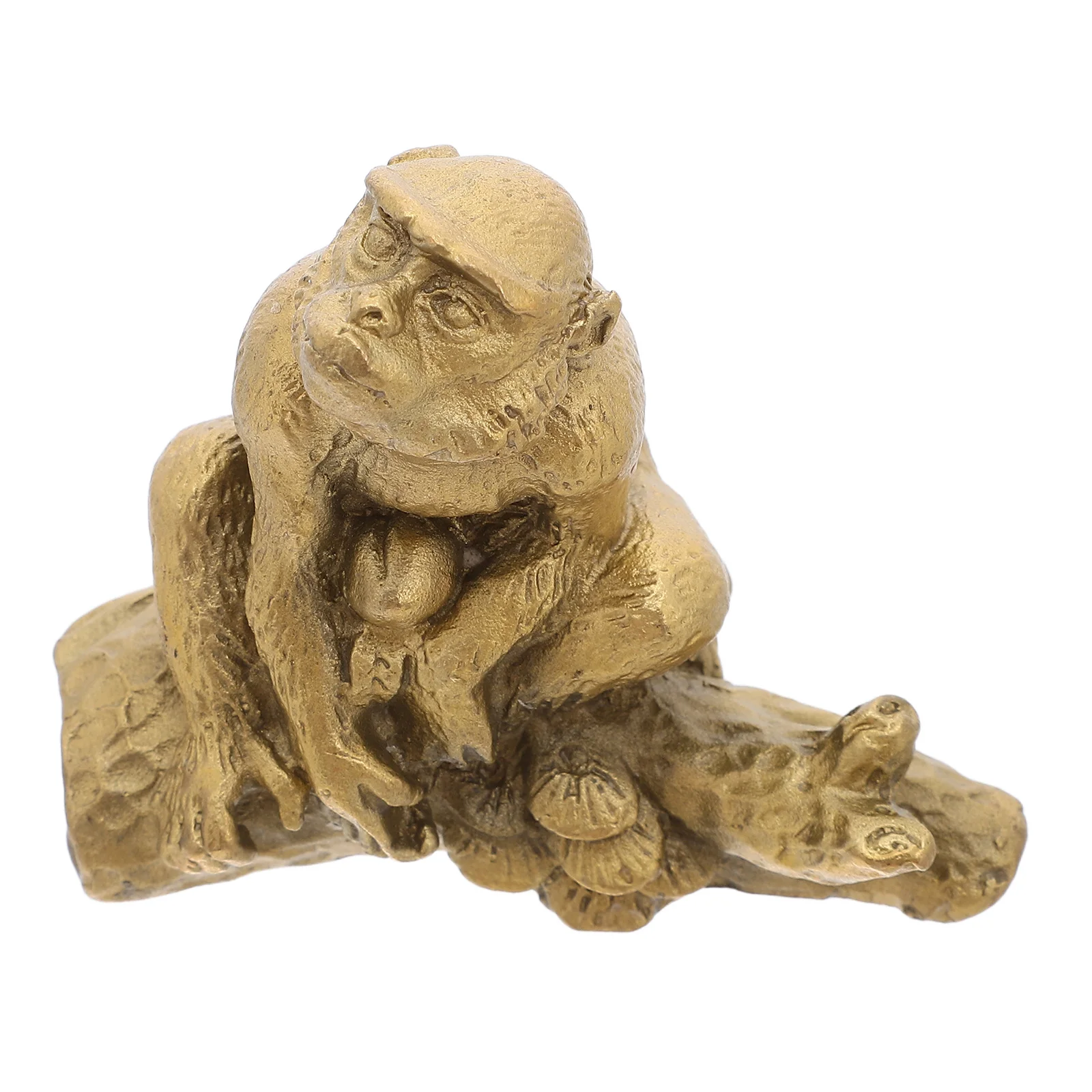 

Brass Monkey Statue Retro Miniature Desktop Ornament Cute Metal Sculpture Office Decor Animal Tabletop Decoration