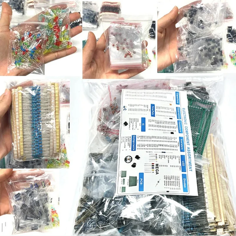 DIY Electronic Component Kit, WieshammResistors Potentiometer DIP-IC LED Triode Puzzles Diodes PCB Bag/Box 1900pcs