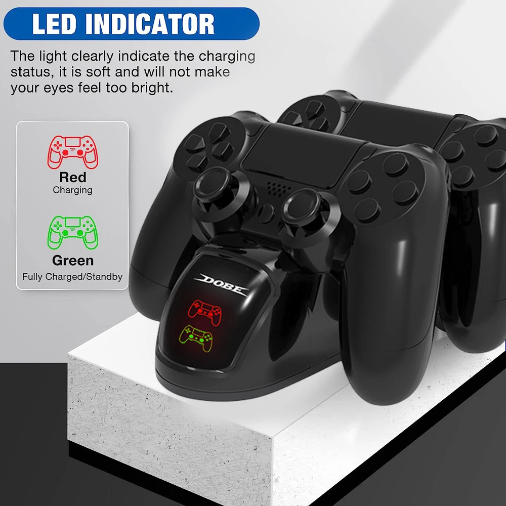 محطة شحن وحدة تحكم PS4 شحن سريع محطة شحن PS4 مع مؤشر LED لوحدة تحكم PS4/PS4 Slim/PS4 Pro