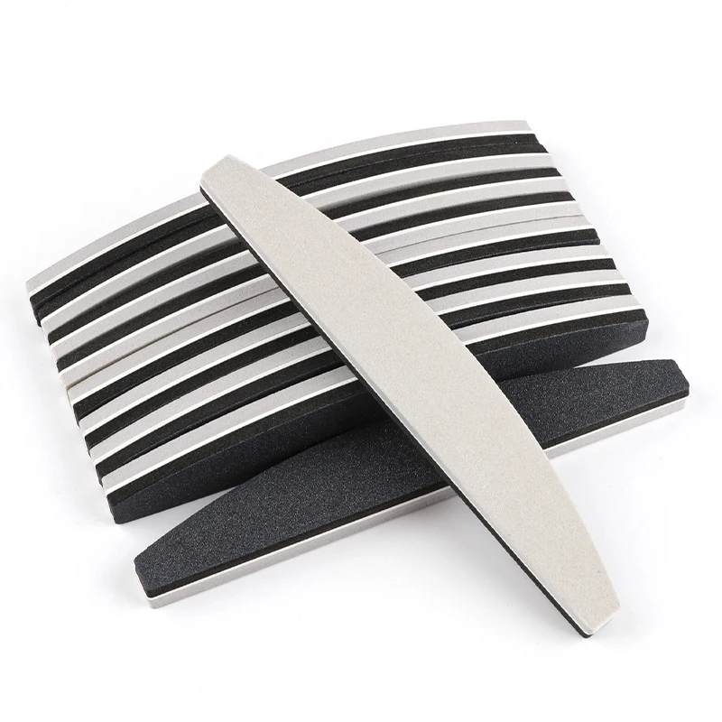 5/10/50 Pcs Double Sided Sponge Nail Buffer 180/240 Grit Washable Half‑Moon Foam Nail File Black Gray Manicure Sanding Polishing