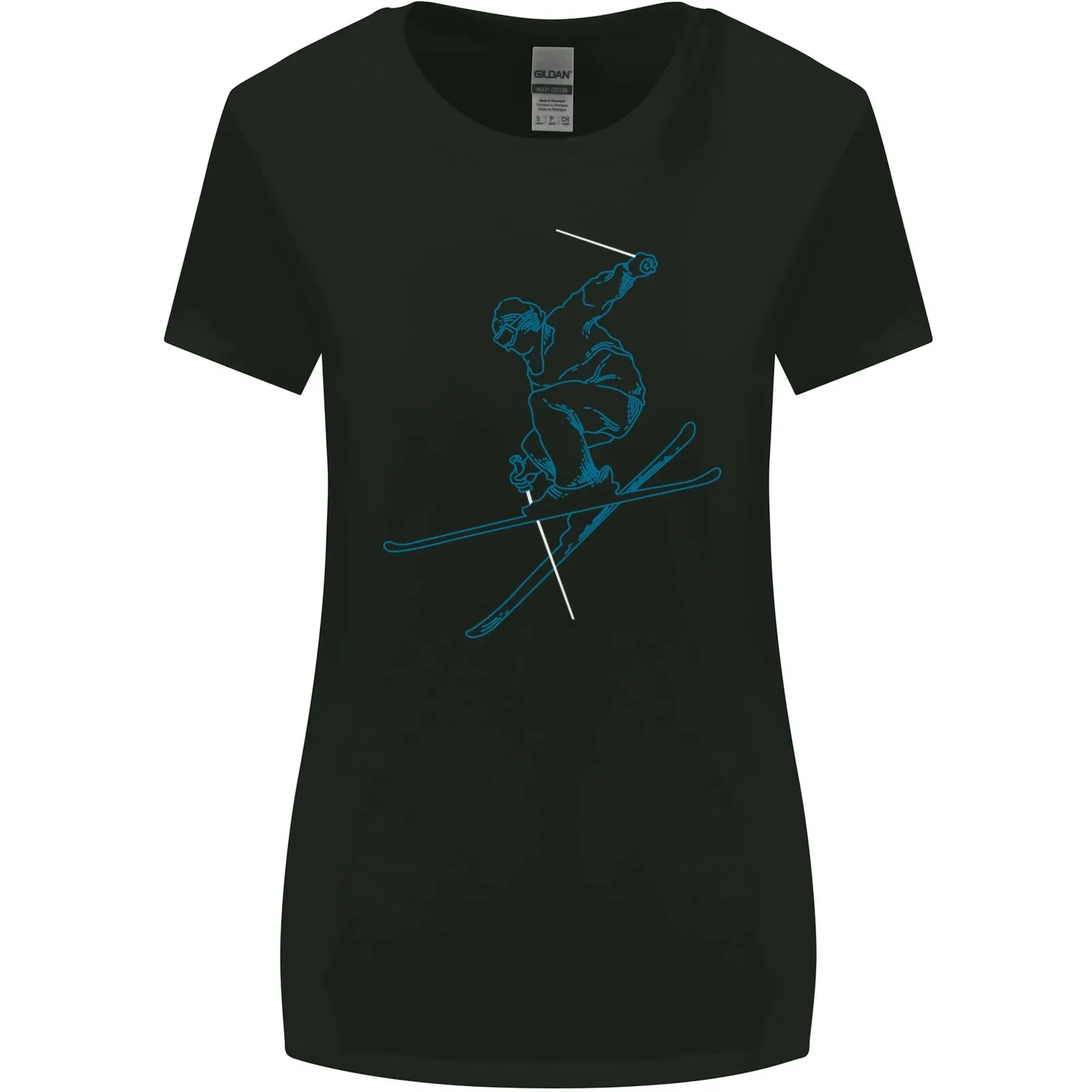 Skier Blue Outline Skiing Ski Womens Wider Cut T-Shirt