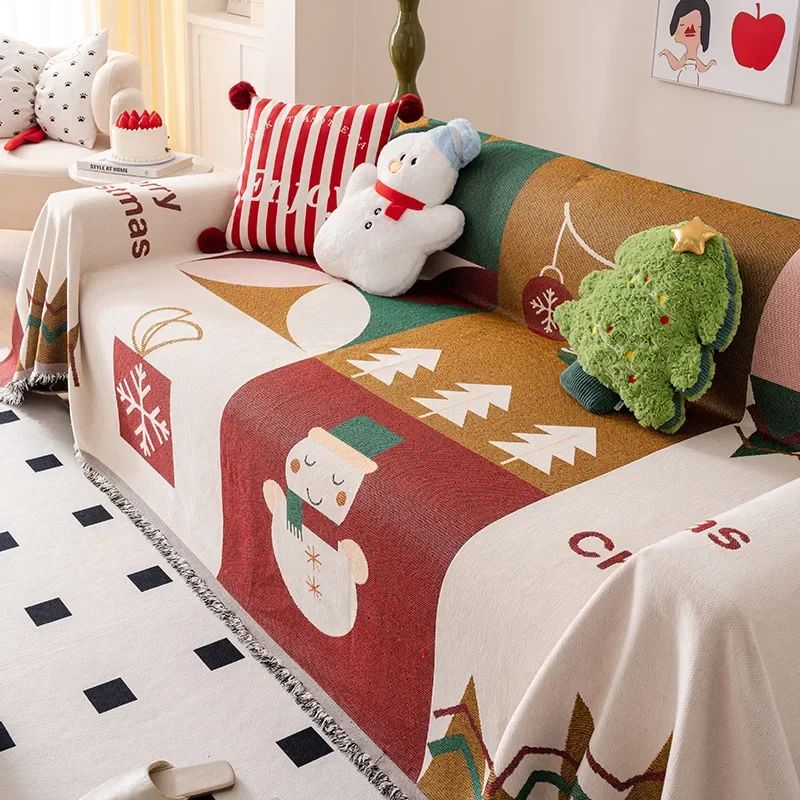 Christmas Cartoon Sofa Cover Cloth Towel Anti Cat Scratch and Anti Slip Sofa Cover Skin Friendly Suitable for All Seasons