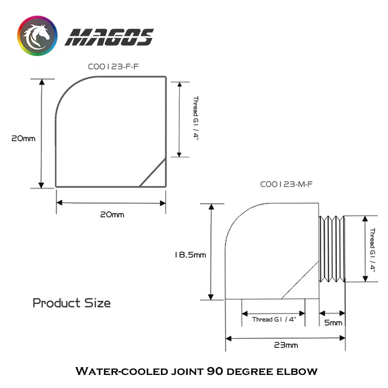 G1/4'' 90° Angled Fitting Female to Male, M-F / F-F Thread Adapter Connector for Computer Water Cooling System