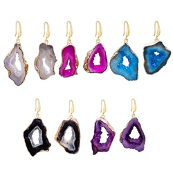 Irregular Geode Agate Slices Drop Earrings for Women Girls Dyed Color Natural Stone Reiki Healing Ear Jewelry