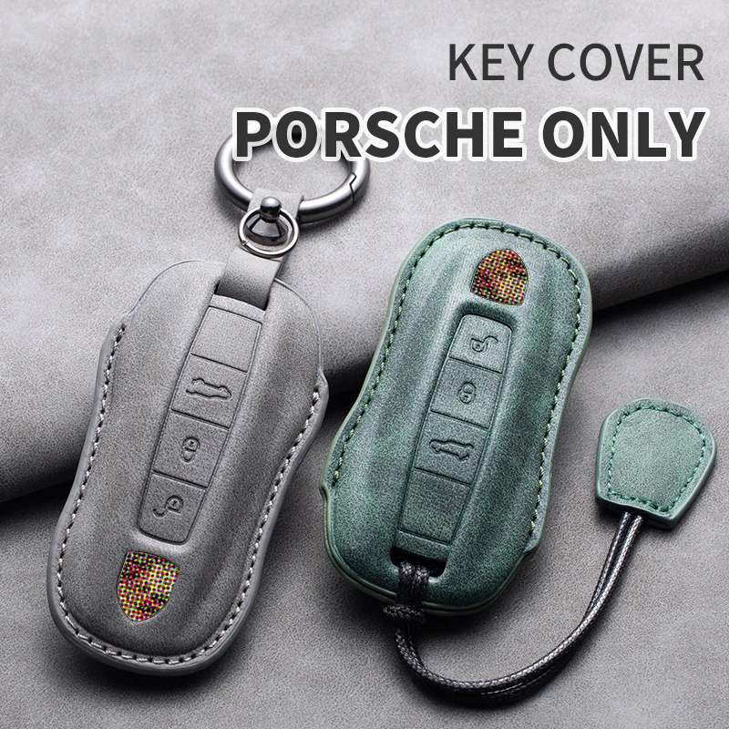 Étui à clé de voiture intelligent en cuir suédé, coque de protection Fob pour Porsche, Panamera, Spyder, Carrera, Macan, Boxster, Cayman, Broderie, 911, 718, 991