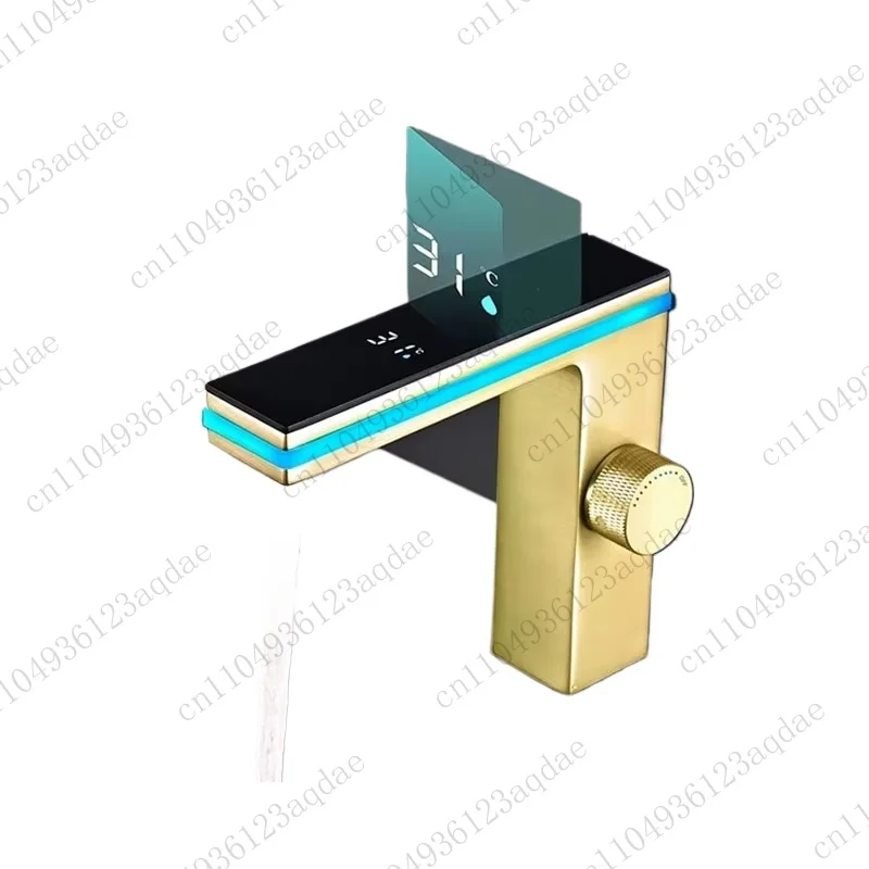 

Смеситель для ванной комнаты, латунный умный смеситель, умная ванная комната, окружающее освещение, дисплей температуры, золотой смеситель для раковины