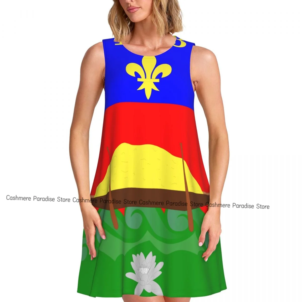 فستان نسائي علم Guiana الفرنسي صيفي كاجوال فساتين تي شيرت لتغطية الشاطئ فستان بدون أكمام #1
