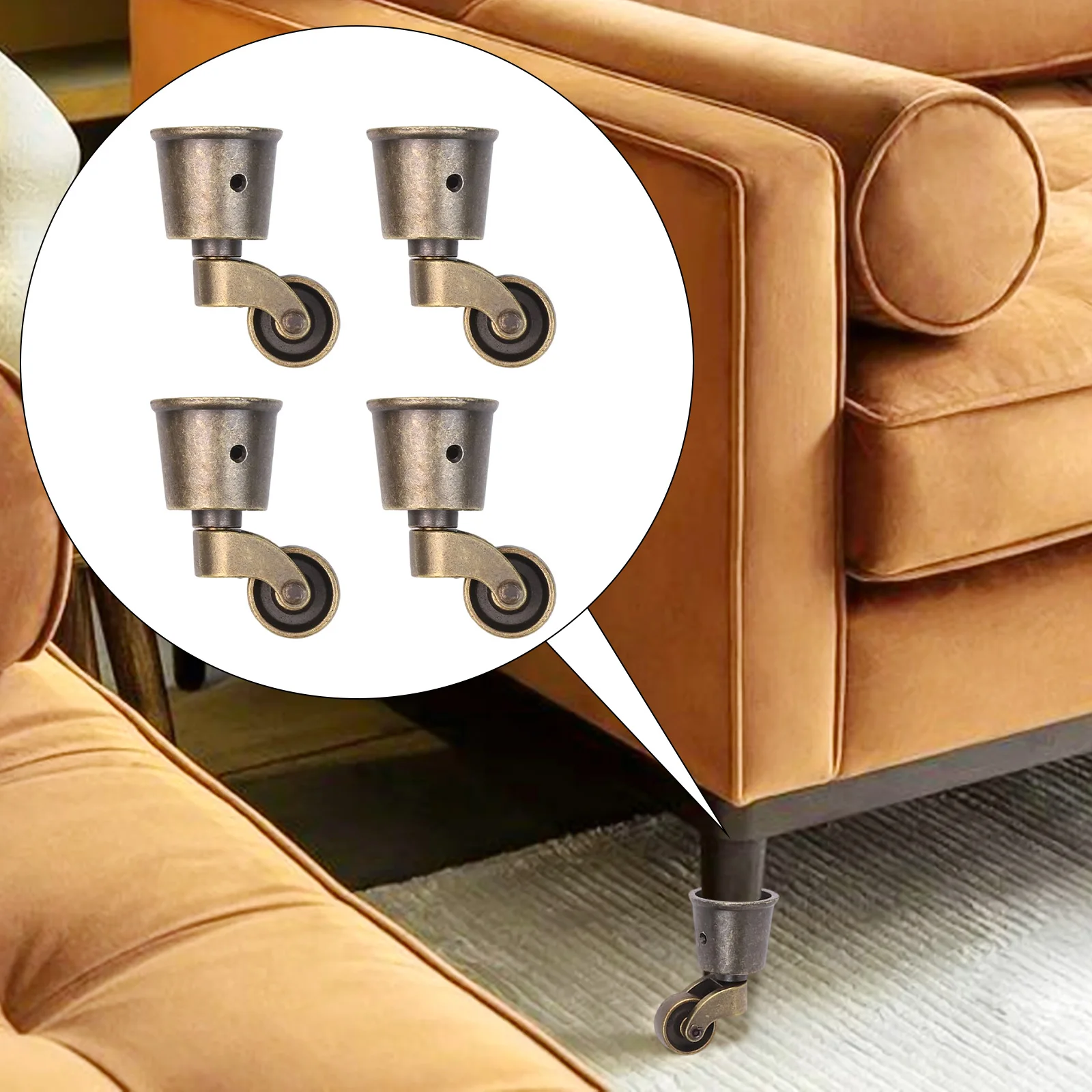 Zinc Alloy Sofa Casters 4 Pack for Furniture Legs Including Coffee Tables Desks Chairs Bedside Tables and Dressing Tables