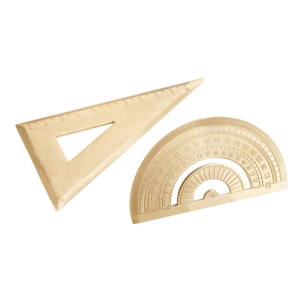 1Set Triangle Ruler and Protractor Set Premium Metal Drafting Tools High Visibility Scale Lightweight Portable for School Office